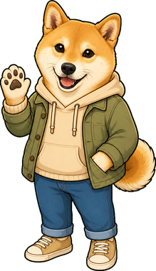 犬を服を着た二本足のキャラクターにした見本